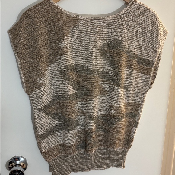 VTG 80s 90s Beldoch Popper sleeveless sweater top Womens Camo Abstract Linen - Picture 6 of 6